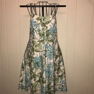 Party dress teal white floral EUC size 14